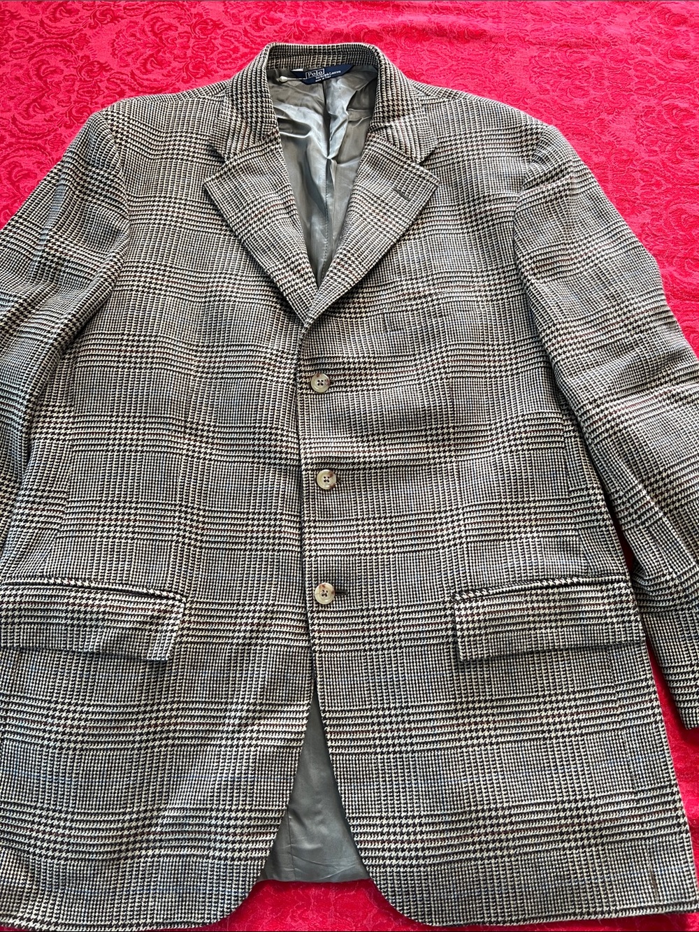 Polo Ralph Lauren Made in Italy Glen Plaid Blazer 44R Wool Cashmere Blue Brown
